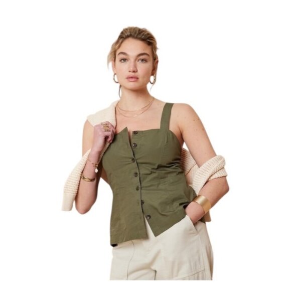 Banana Republic Button Front Convertible Sleeveless Blouse Olive Green Size 8 - Picture 1 of 12